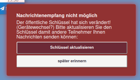 Fehlermeldung beim nicht aktuellen Schlüssel