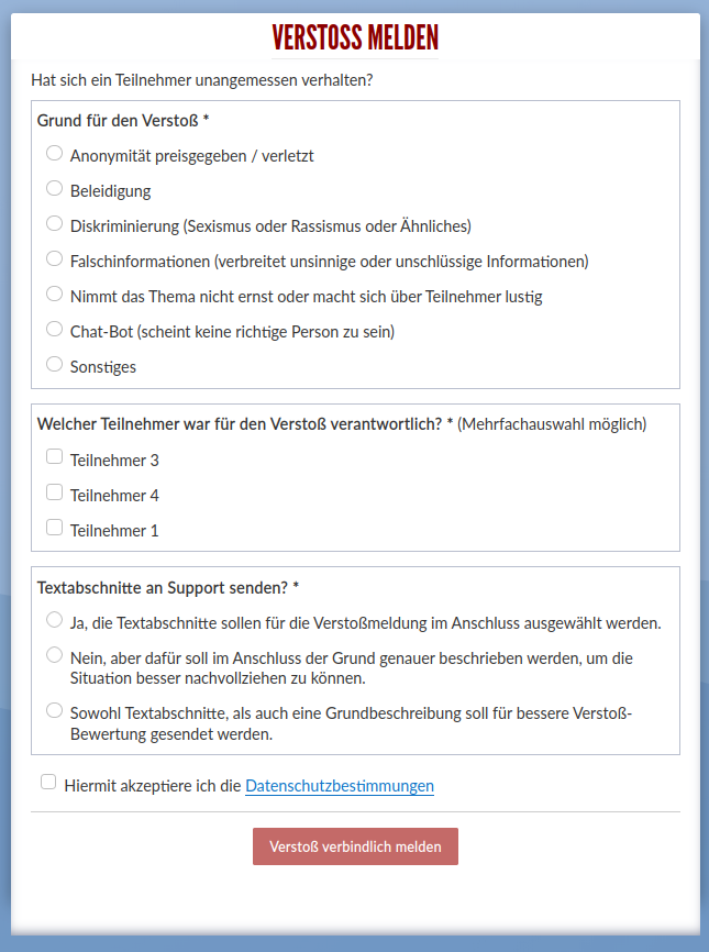 Verstoß Meldeformular
